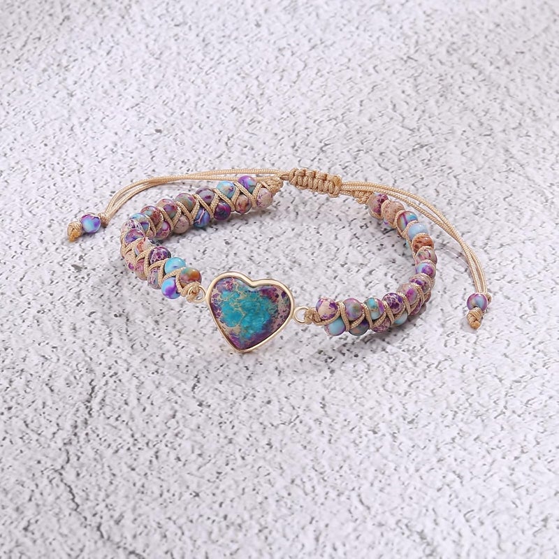 BABORI Jasper Heart Bracelet Adjustable Imperial Stone Beaded Braided Handmade Bracelet for Women Birthday Anniversary Mothers Day Christmas Graduation Jewelry Gifts for Her Mother Daughter - Image 5